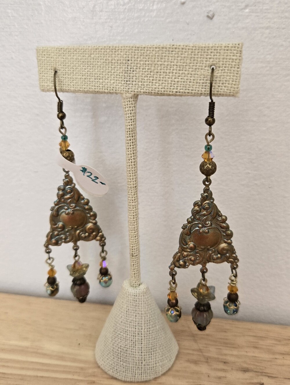 Hand Painted Earrings Metal Boho Beads Handmade
